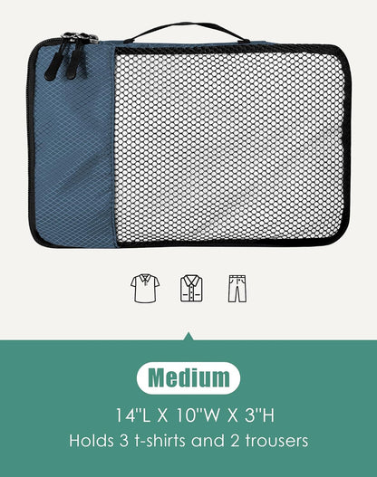 4-Piece Packing Cubes Travel Accessories Set for Suitcases - Luggage Organizer Bags with Double Zipper - Mesh Top - Small/Medium/Large/Slim - Grey