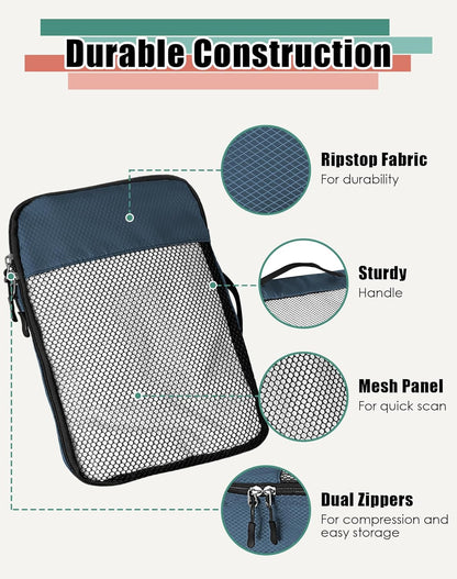 4-Piece Packing Cubes Travel Accessories Set for Suitcases - Luggage Organizer Bags with Double Zipper - Mesh Top - Small/Medium/Large/Slim - Grey