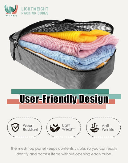 4-Piece Packing Cubes Travel Accessories Set for Suitcases - Luggage Organizer Bags with Double Zipper - Mesh Top - Small/Medium/Large/Slim - Grey