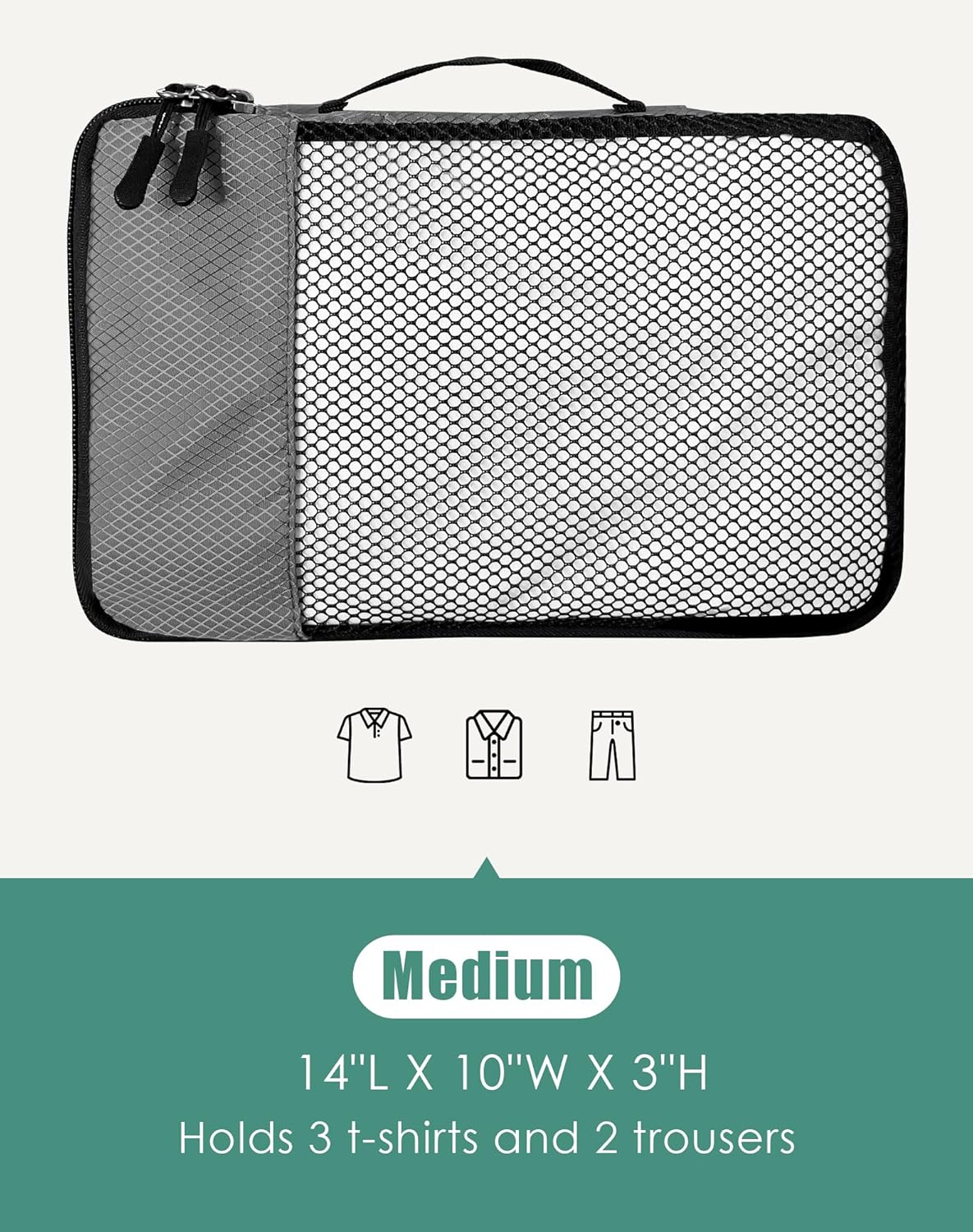 4-Piece Packing Cubes Travel Accessories Set for Suitcases - Luggage Organizer Bags with Double Zipper - Mesh Top - Small/Medium/Large/Slim - Grey