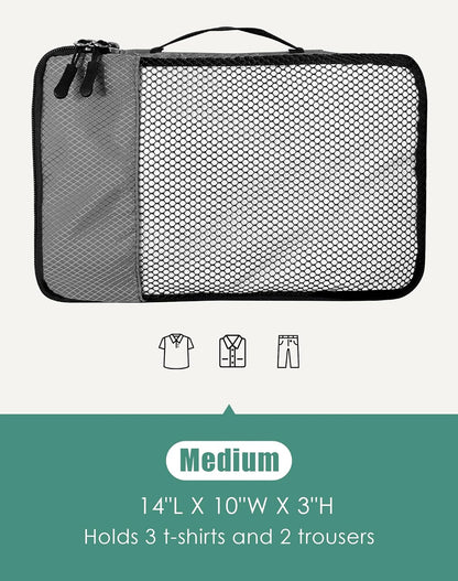 4-Piece Packing Cubes Travel Accessories Set for Suitcases - Luggage Organizer Bags with Double Zipper - Mesh Top - Small/Medium/Large/Slim - Grey