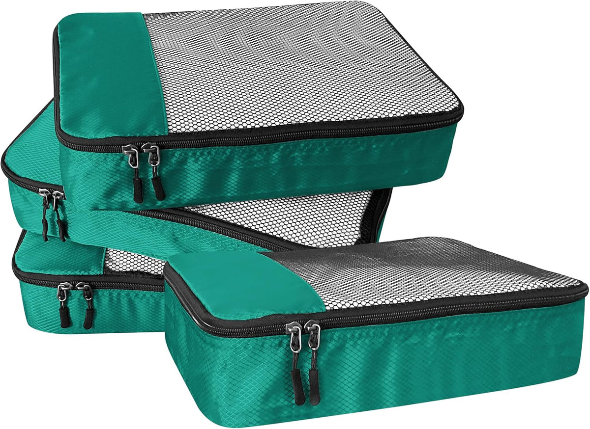 4-Piece Packing Cubes Travel Accessories Set for Suitcases - Luggage Organizer Bags with Double Zipper - Mesh Top - Small/Medium/Large/Slim - Grey