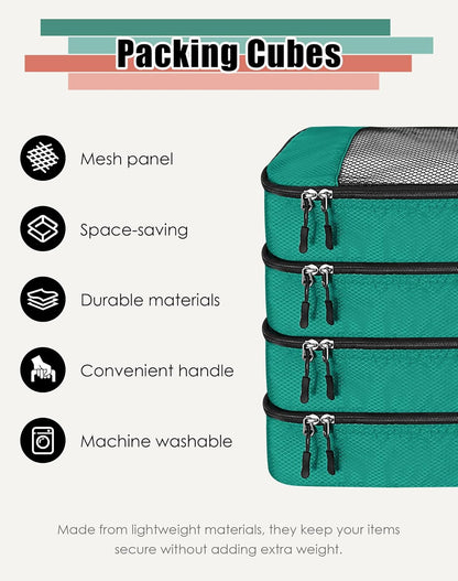 4-Piece Packing Cubes Travel Accessories Set for Suitcases - Luggage Organizer Bags with Double Zipper - Mesh Top - Small/Medium/Large/Slim - Grey