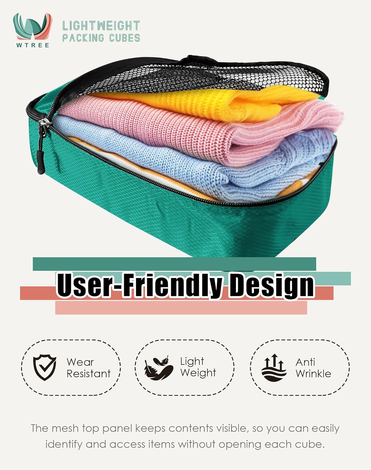 4-Piece Packing Cubes Travel Accessories Set for Suitcases - Luggage Organizer Bags with Double Zipper - Mesh Top - Small/Medium/Large/Slim - Grey