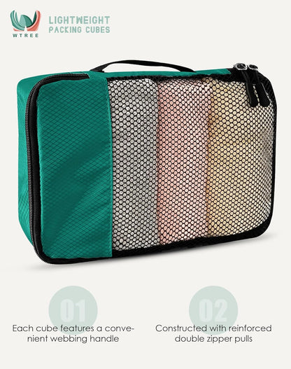 4-Piece Packing Cubes Travel Accessories Set for Suitcases - Luggage Organizer Bags with Double Zipper - Mesh Top - Small/Medium/Large/Slim - Grey