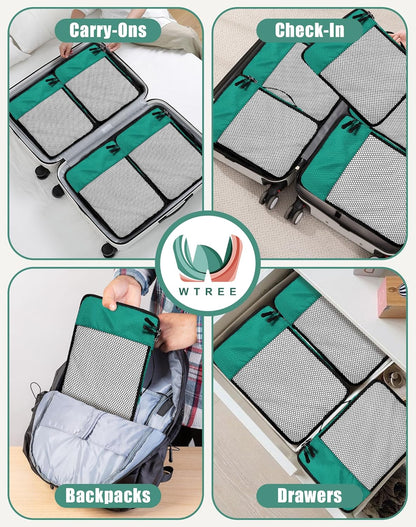 4-Piece Packing Cubes Travel Accessories Set for Suitcases - Luggage Organizer Bags with Double Zipper - Mesh Top - Small/Medium/Large/Slim - Grey