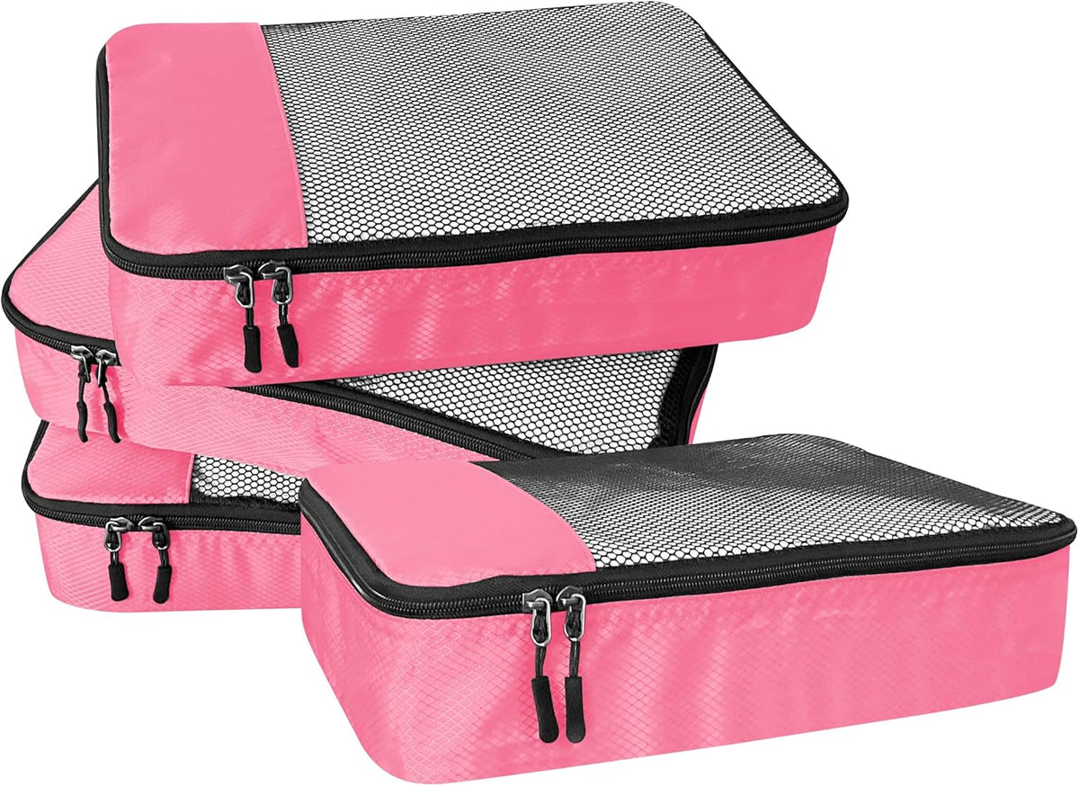 4-Piece Packing Cubes Travel Accessories Set for Suitcases - Luggage Organizer Bags with Double Zipper - Mesh Top - Small/Medium/Large/Slim - Grey