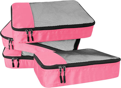 4-Piece Packing Cubes Travel Accessories Set for Suitcases - Luggage Organizer Bags with Double Zipper - Mesh Top - Small/Medium/Large/Slim - Grey