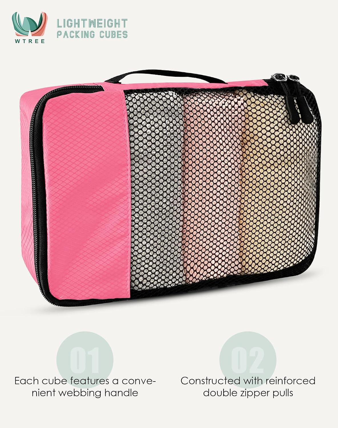 4-Piece Packing Cubes Travel Accessories Set for Suitcases - Luggage Organizer Bags with Double Zipper - Mesh Top - Small/Medium/Large/Slim - Grey
