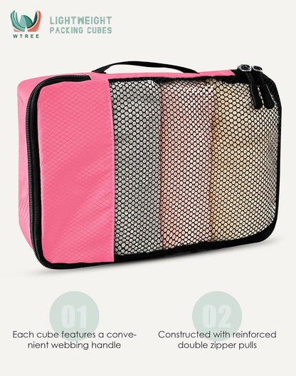 4-Piece Packing Cubes Travel Accessories Set for Suitcases - Luggage Organizer Bags with Double Zipper - Mesh Top - Small/Medium/Large/Slim - Grey