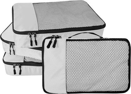 4-Piece Packing Cubes Travel Accessories Set for Suitcases - Luggage Organizer Bags with Double Zipper - Mesh Top - Small/Medium/Large/Slim - Grey