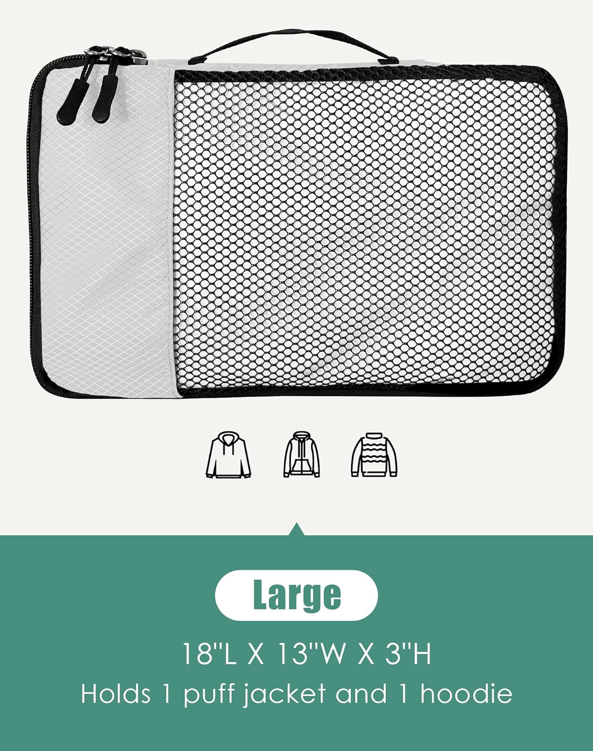 4-Piece Packing Cubes Travel Accessories Set for Suitcases - Luggage Organizer Bags with Double Zipper - Mesh Top - Small/Medium/Large/Slim - Grey