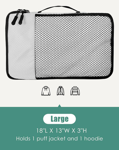 4-Piece Packing Cubes Travel Accessories Set for Suitcases - Luggage Organizer Bags with Double Zipper - Mesh Top - Small/Medium/Large/Slim - Grey