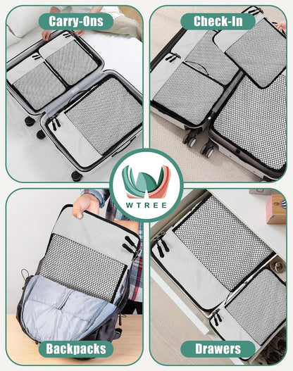 4-Piece Packing Cubes Travel Accessories Set for Suitcases - Luggage Organizer Bags with Double Zipper - Mesh Top - Small/Medium/Large/Slim - Grey