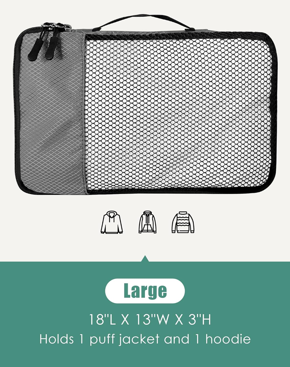 4-Piece Packing Cubes Travel Accessories Set for Suitcases - Luggage Organizer Bags with Double Zipper - Mesh Top - Small/Medium/Large/Slim - Grey