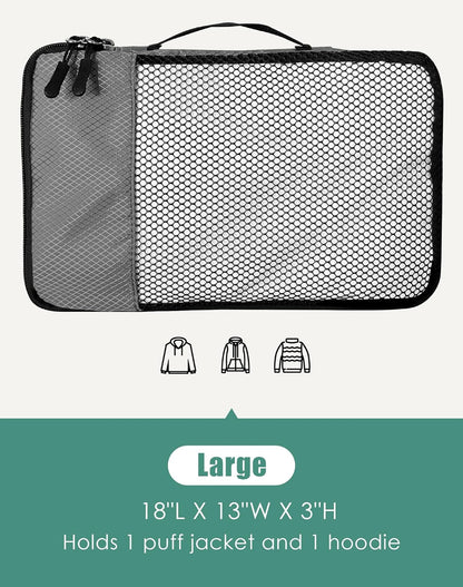 4-Piece Packing Cubes Travel Accessories Set for Suitcases - Luggage Organizer Bags with Double Zipper - Mesh Top - Small/Medium/Large/Slim - Grey