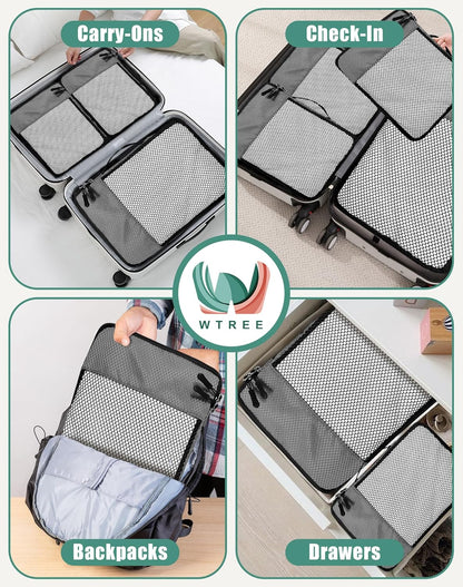 4-Piece Packing Cubes Travel Accessories Set for Suitcases - Luggage Organizer Bags with Double Zipper - Mesh Top - Small/Medium/Large/Slim - Grey