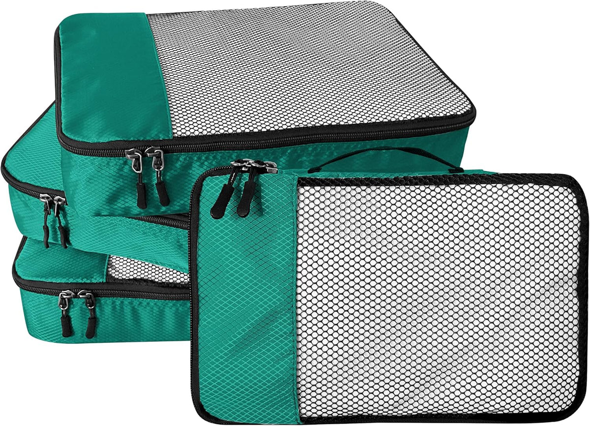 4-Piece Packing Cubes Travel Accessories Set for Suitcases - Luggage Organizer Bags with Double Zipper - Mesh Top - Small/Medium/Large/Slim - Grey