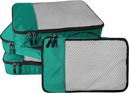 4-Piece Packing Cubes Travel Accessories Set for Suitcases - Luggage Organizer Bags with Double Zipper - Mesh Top - Small/Medium/Large/Slim - Grey