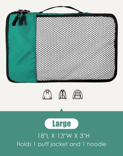 4-Piece Packing Cubes Travel Accessories Set for Suitcases - Luggage Organizer Bags with Double Zipper - Mesh Top - Small/Medium/Large/Slim - Grey