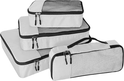 4-Piece Packing Cubes Travel Accessories Set for Suitcases - Luggage Organizer Bags with Double Zipper - Mesh Top - Small/Medium/Large/Slim - Grey