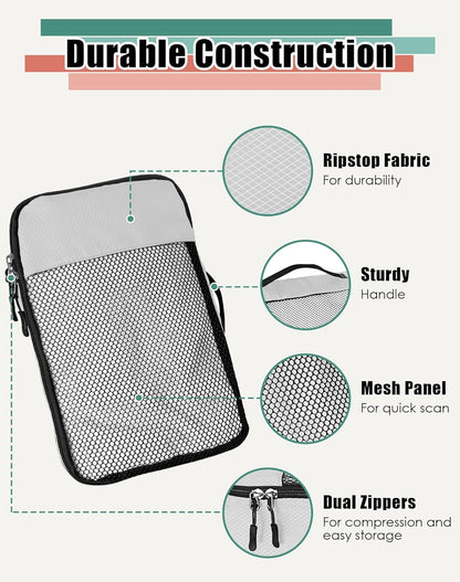 4-Piece Packing Cubes Travel Accessories Set for Suitcases - Luggage Organizer Bags with Double Zipper - Mesh Top - Small/Medium/Large/Slim - Grey