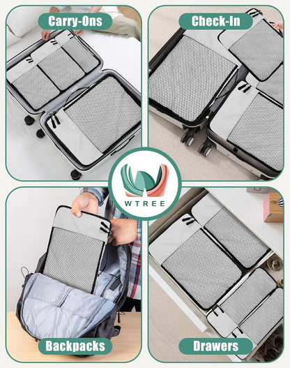 4-Piece Packing Cubes Travel Accessories Set for Suitcases - Luggage Organizer Bags with Double Zipper - Mesh Top - Small/Medium/Large/Slim - Grey