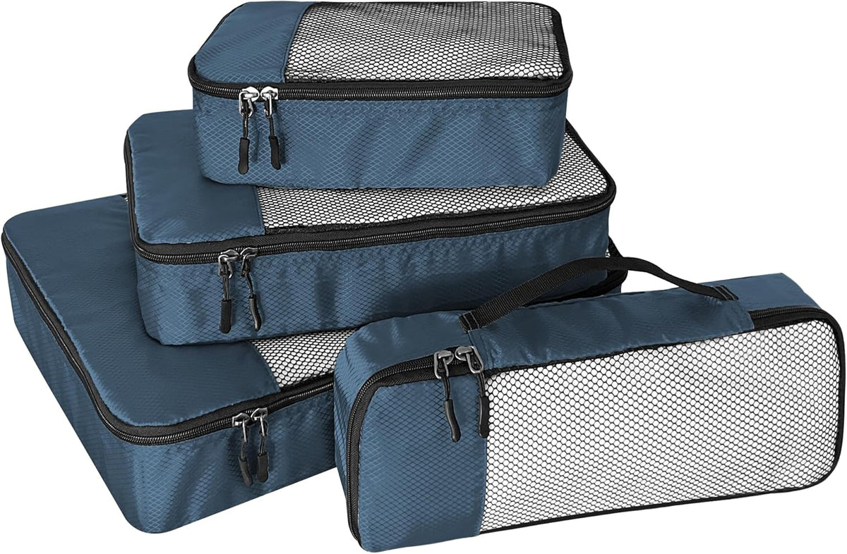 4-Piece Packing Cubes Travel Accessories Set for Suitcases - Luggage Organizer Bags with Double Zipper - Mesh Top - Small/Medium/Large/Slim - Grey