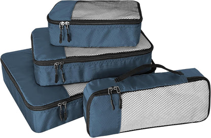 4-Piece Packing Cubes Travel Accessories Set for Suitcases - Luggage Organizer Bags with Double Zipper - Mesh Top - Small/Medium/Large/Slim - Grey