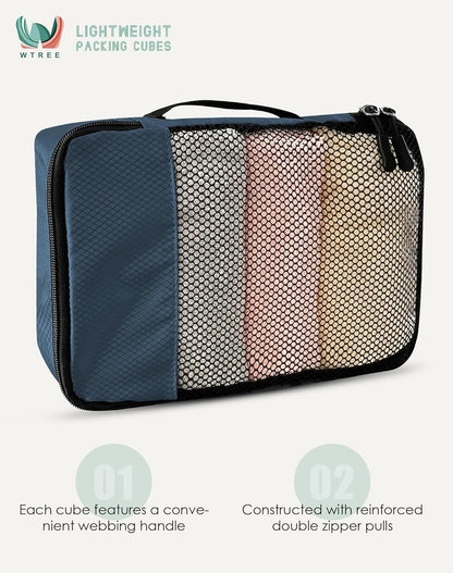4-Piece Packing Cubes Travel Accessories Set for Suitcases - Luggage Organizer Bags with Double Zipper - Mesh Top - Small/Medium/Large/Slim - Grey