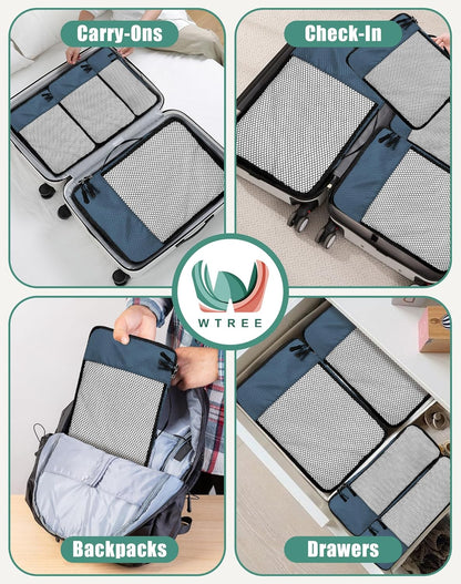 4-Piece Packing Cubes Travel Accessories Set for Suitcases - Luggage Organizer Bags with Double Zipper - Mesh Top - Small/Medium/Large/Slim - Grey