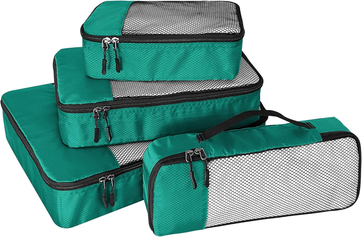 4-Piece Packing Cubes Travel Accessories Set for Suitcases - Luggage Organizer Bags with Double Zipper - Mesh Top - Small/Medium/Large/Slim - Grey