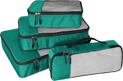 4-Piece Packing Cubes Travel Accessories Set for Suitcases - Luggage Organizer Bags with Double Zipper - Mesh Top - Small/Medium/Large/Slim - Grey