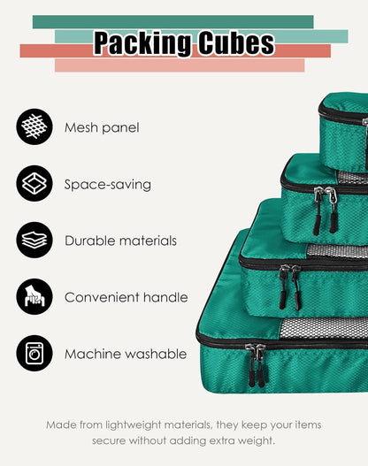 4-Piece Packing Cubes Travel Accessories Set for Suitcases - Luggage Organizer Bags with Double Zipper - Mesh Top - Small/Medium/Large/Slim - Grey