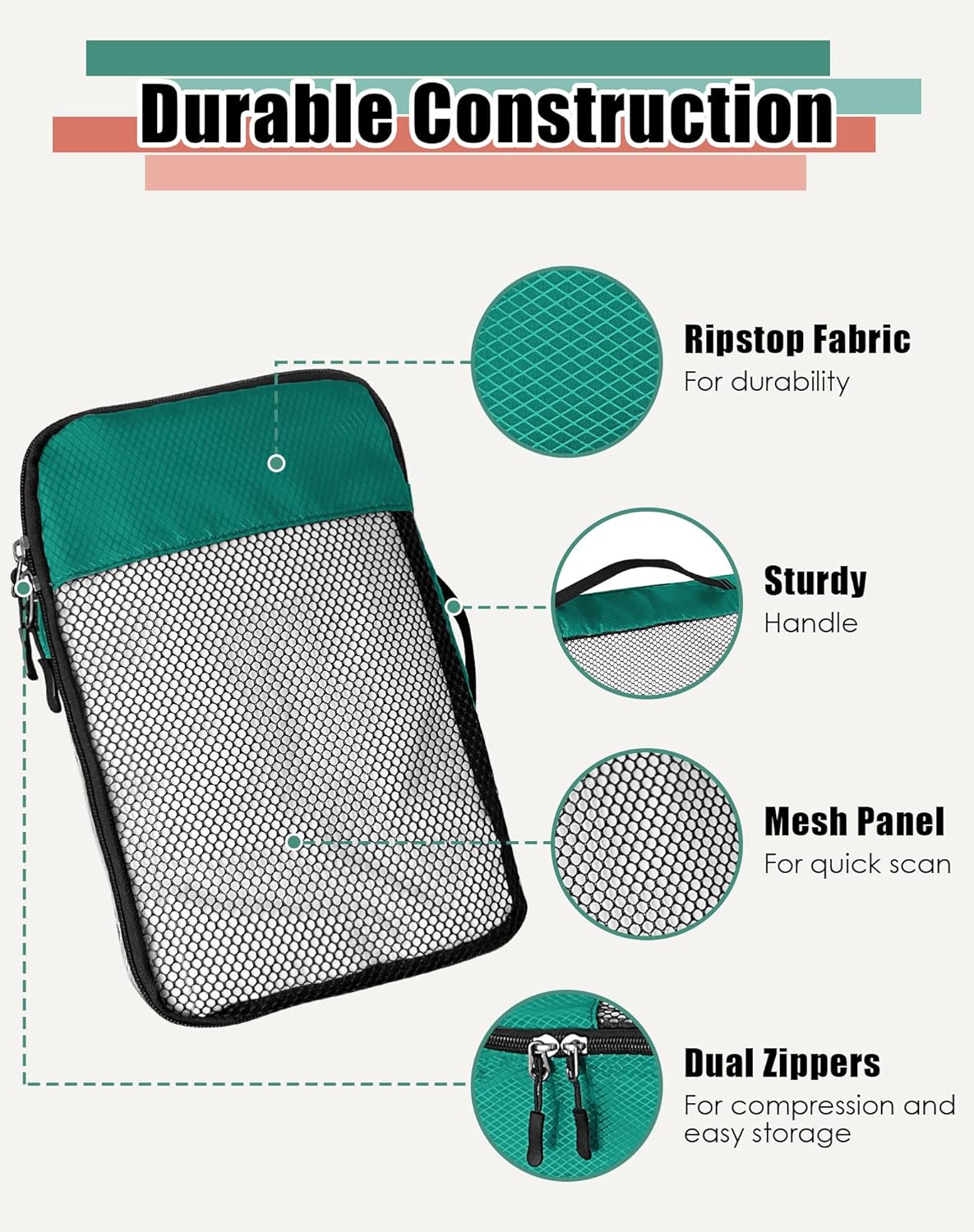 4-Piece Packing Cubes Travel Accessories Set for Suitcases - Luggage Organizer Bags with Double Zipper - Mesh Top - Small/Medium/Large/Slim - Grey