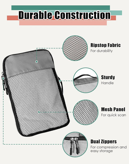 4-Piece Packing Cubes Travel Accessories Set for Suitcases - Luggage Organizer Bags with Double Zipper - Mesh Top - Small/Medium/Large/Slim - Grey