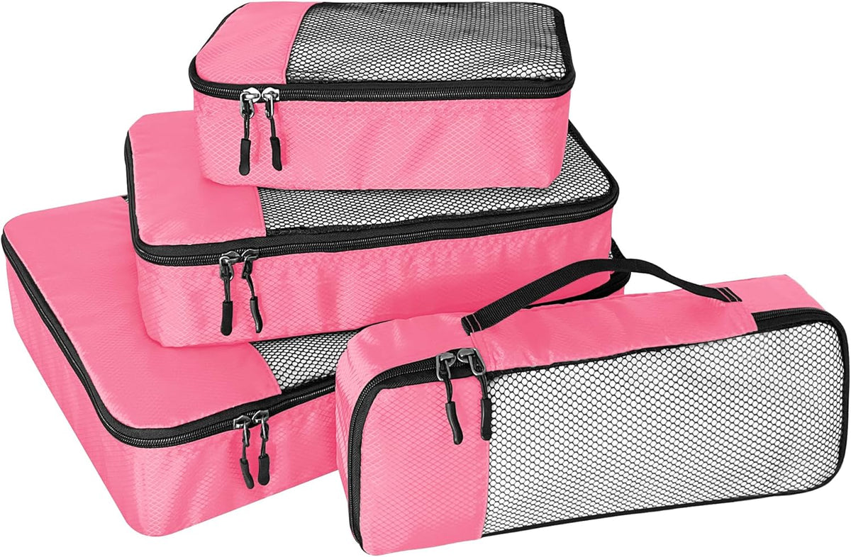 4-Piece Packing Cubes Travel Accessories Set for Suitcases - Luggage Organizer Bags with Double Zipper - Mesh Top - Small/Medium/Large/Slim - Grey