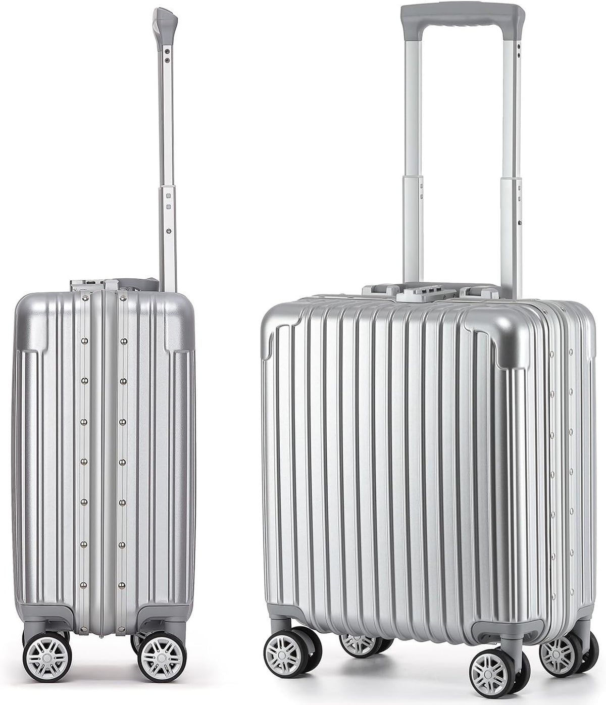 16 Inch Aluminum Frame Underseat Carry On Luggage Airline Approved with Wheels, Personal Item Zipperless Hard Shell Lightweight Small Suitcases with TSA Lock for Business Travel,Silver