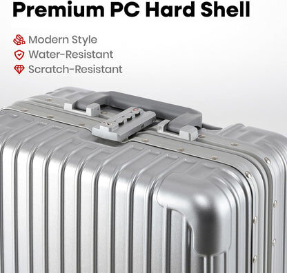 16 Inch Aluminum Frame Underseat Carry On Luggage Airline Approved with Wheels, Personal Item Zipperless Hard Shell Lightweight Small Suitcases with TSA Lock for Business Travel,Silver
