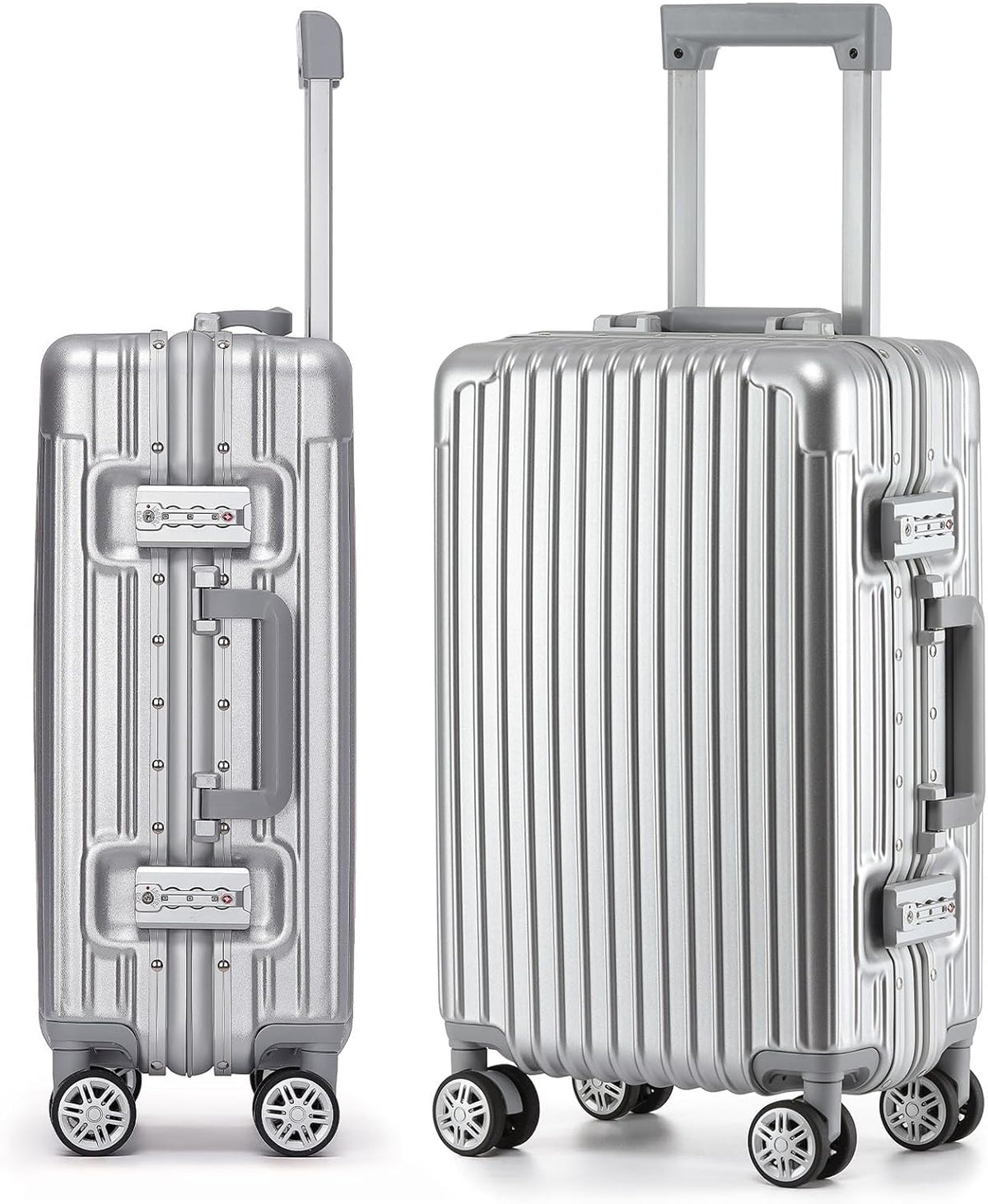 16 Inch Aluminum Frame Underseat Carry On Luggage Airline Approved with Wheels, Personal Item Zipperless Hard Shell Lightweight Small Suitcases with TSA Lock for Business Travel,Silver