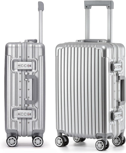 16 Inch Aluminum Frame Underseat Carry On Luggage Airline Approved with Wheels, Personal Item Zipperless Hard Shell Lightweight Small Suitcases with TSA Lock for Business Travel,Silver