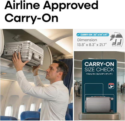 16 Inch Aluminum Frame Underseat Carry On Luggage Airline Approved with Wheels, Personal Item Zipperless Hard Shell Lightweight Small Suitcases with TSA Lock for Business Travel,Silver