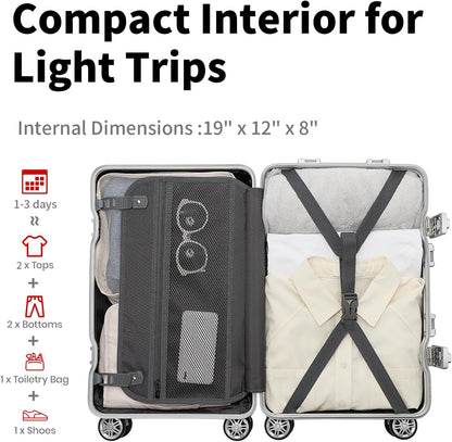 16 Inch Aluminum Frame Underseat Carry On Luggage Airline Approved with Wheels, Personal Item Zipperless Hard Shell Lightweight Small Suitcases with TSA Lock for Business Travel,Silver