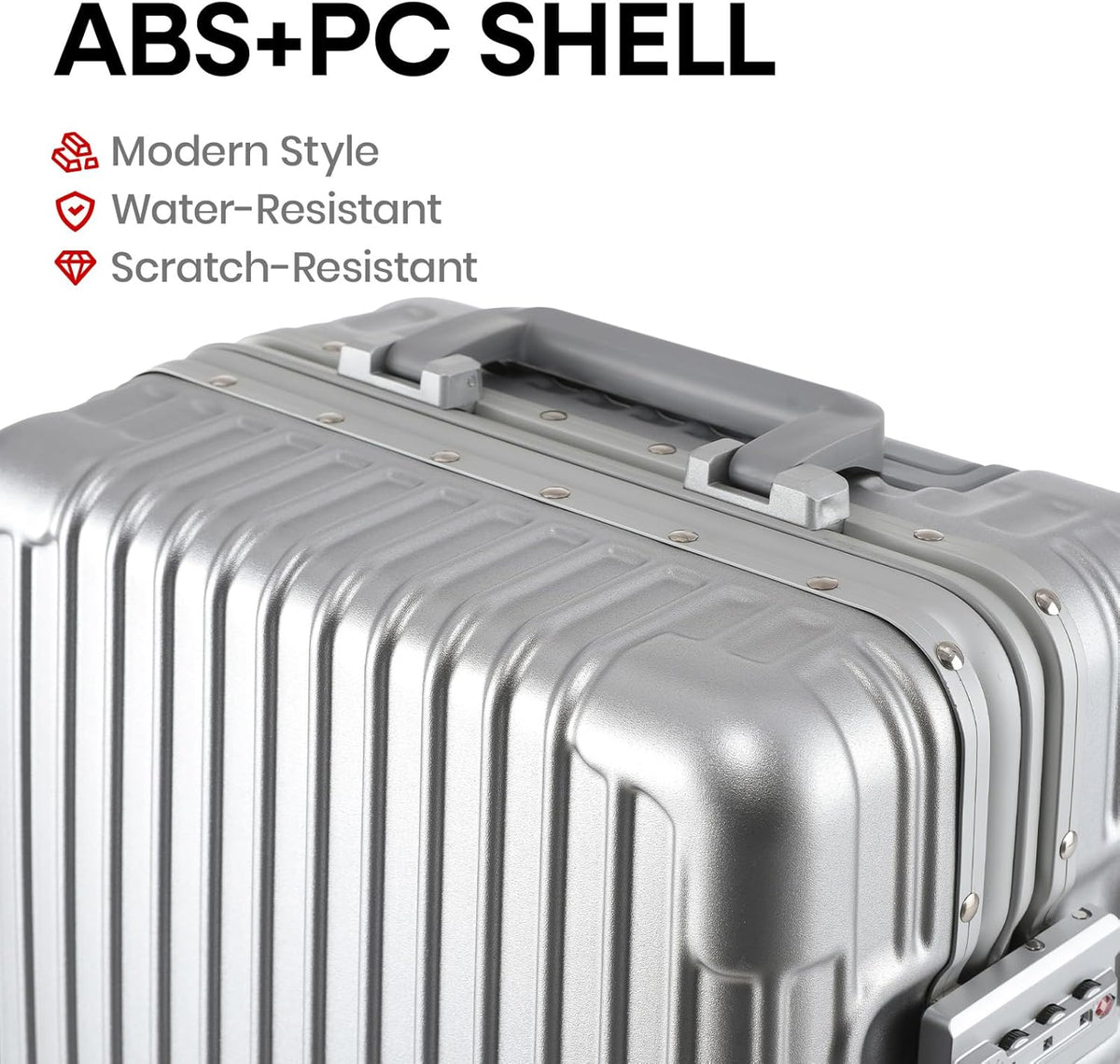 16 Inch Aluminum Frame Underseat Carry On Luggage Airline Approved with Wheels, Personal Item Zipperless Hard Shell Lightweight Small Suitcases with TSA Lock for Business Travel,Silver