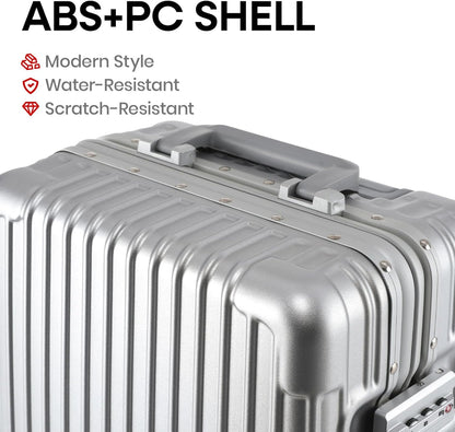 16 Inch Aluminum Frame Underseat Carry On Luggage Airline Approved with Wheels, Personal Item Zipperless Hard Shell Lightweight Small Suitcases with TSA Lock for Business Travel,Silver