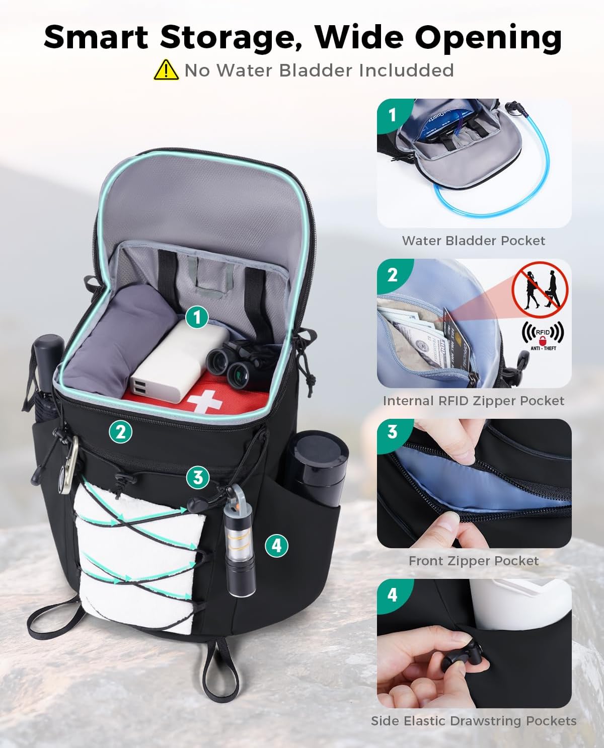 Lightweight Hiking Backpack, 20L Packable Water Resistant Daypack with Phone Pocket & RFID Blocking for Travel, Camping, Outdoor Pack for Men Women
