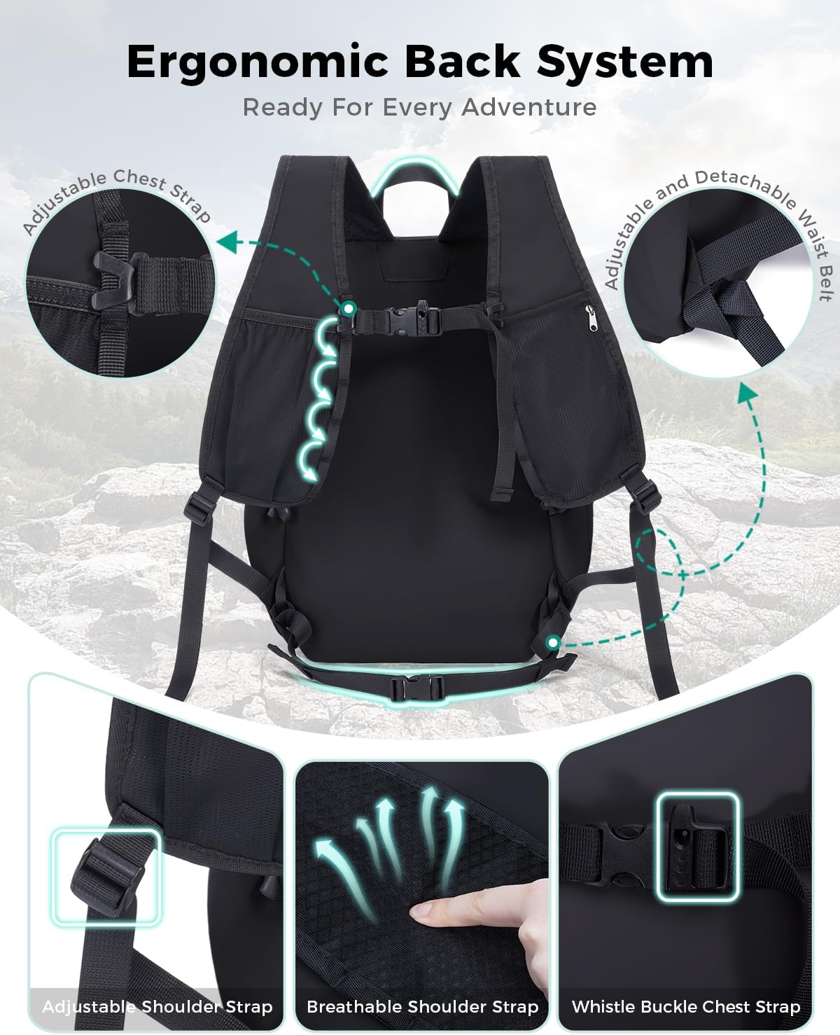 Lightweight Hiking Backpack, 20L Packable Water Resistant Daypack with Phone Pocket & RFID Blocking for Travel, Camping, Outdoor Pack for Men Women