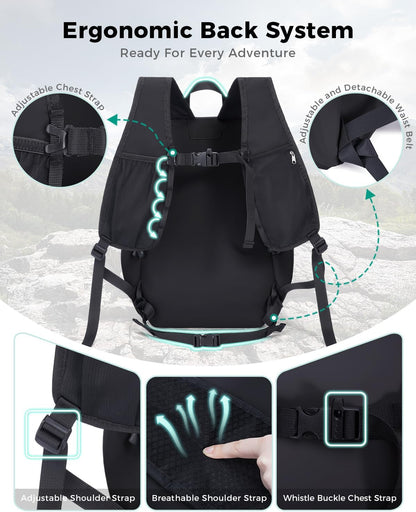 Lightweight Hiking Backpack, 20L Packable Water Resistant Daypack with Phone Pocket & RFID Blocking for Travel, Camping, Outdoor Pack for Men Women