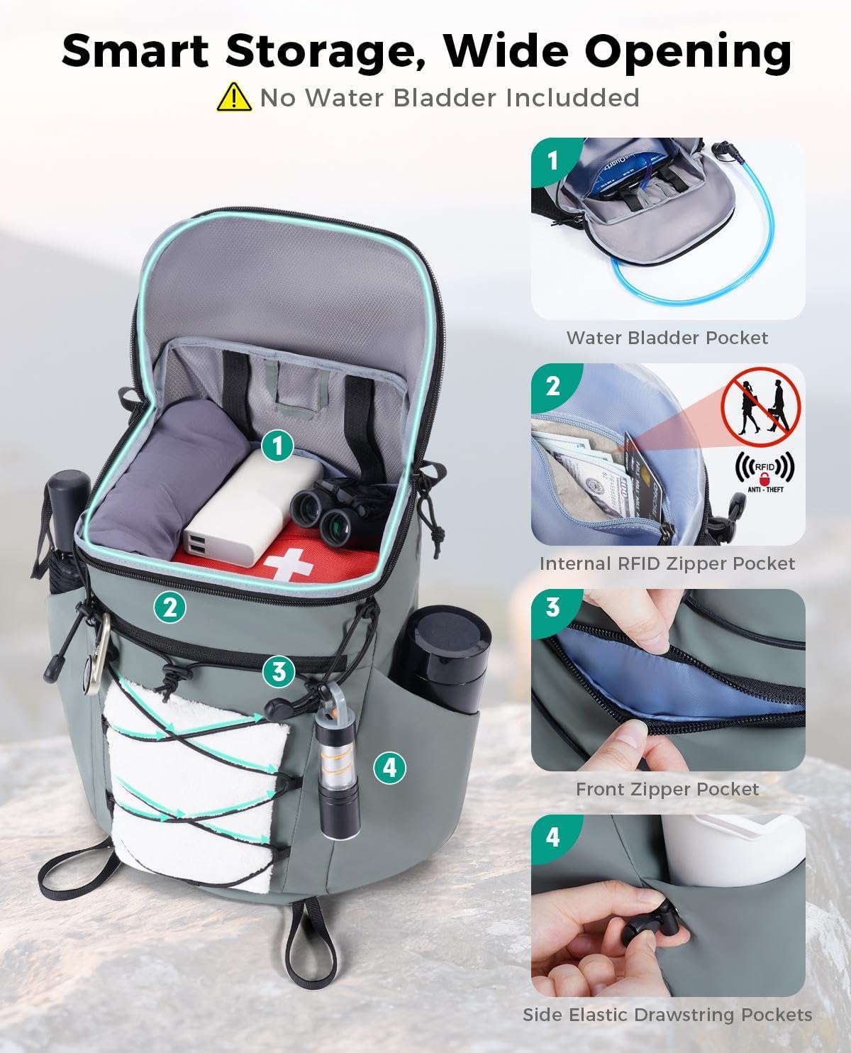 Lightweight Hiking Backpack, 20L Packable Water Resistant Daypack with Phone Pocket & RFID Blocking for Travel, Camping, Outdoor Pack for Men Women