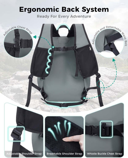 Lightweight Hiking Backpack, 20L Packable Water Resistant Daypack with Phone Pocket & RFID Blocking for Travel, Camping, Outdoor Pack for Men Women